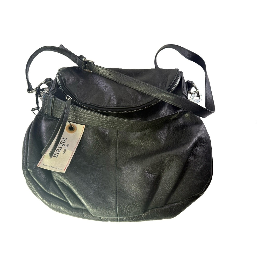 NWT Margot New York Black Genuine Leather Convertible Crossbody Shoulder Bag